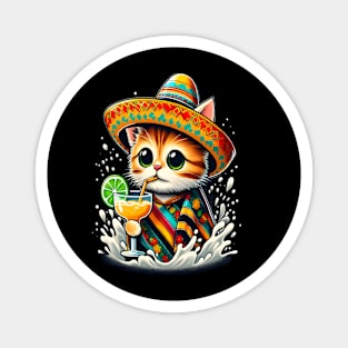 Funny cat drinking margarita Magnet